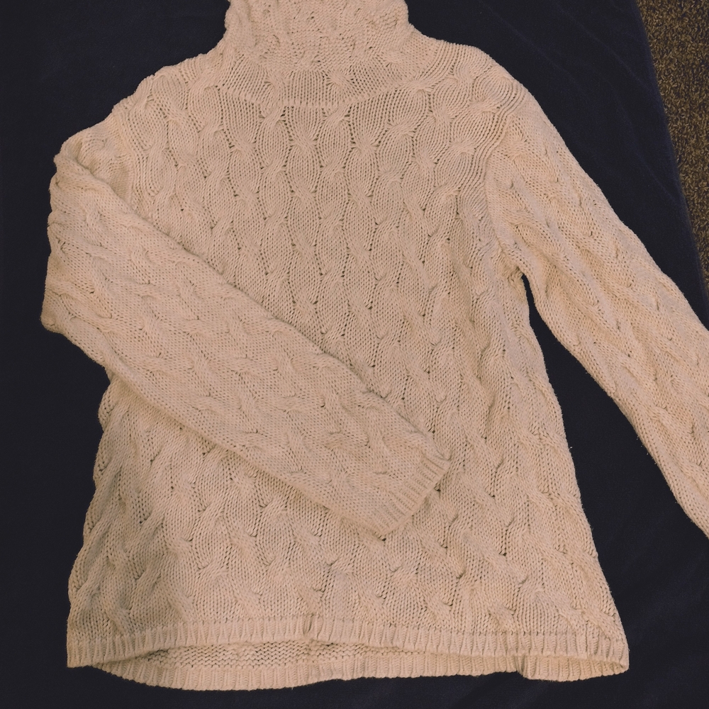 JEANNE PIERRE Cream Turtleneck Cable Knit Sweater
